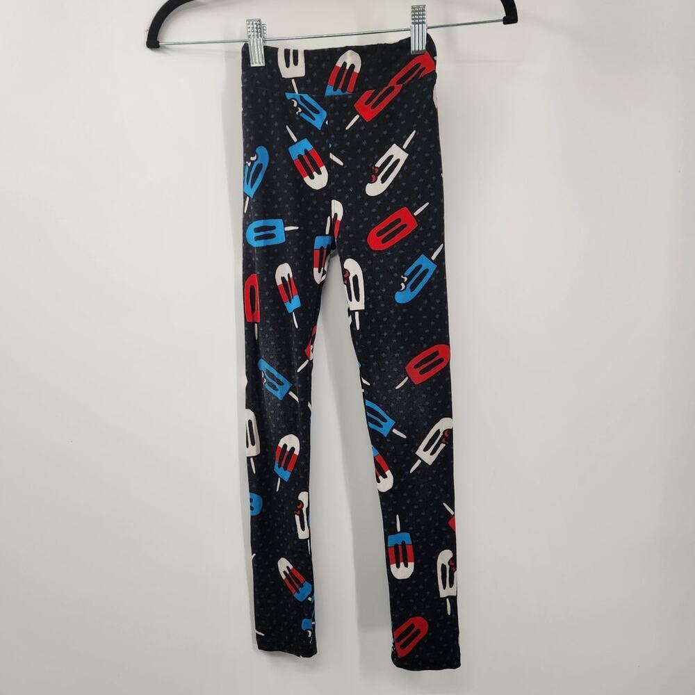 LuLaRoe Kids Leggings L/XL Navy Stars Red White Blue Patriotic Print Girls